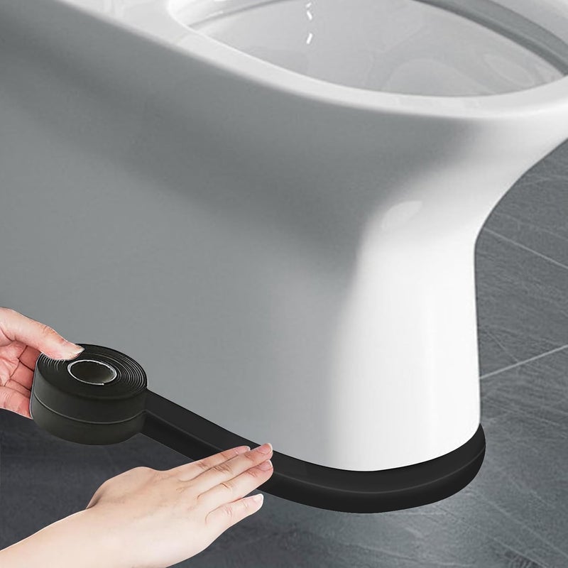 ABSOFINE Caulk Tape Waterproof Self Adhesive, Black Toilet Caulk Sealant Tape, Shower Seal Strip for Kitchen, Countertop, Bathroom, Sink Bathtub Toilet Edge Protector with Sealing Tool (1.97"x16.4Ft) - Image 1